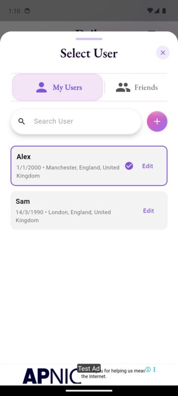 Select User sheet with a labelled Edit button on each row