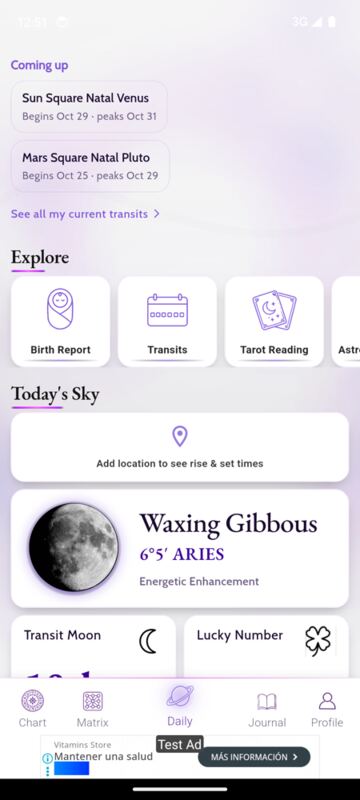 Explore row further down Daily with the astrocartography tile cut off