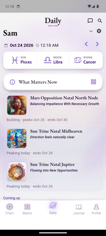 Top of the Daily screen with no visible astrocartography