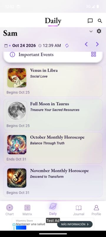Important Events card: October Monthly Horoscope, Balance Through Truth